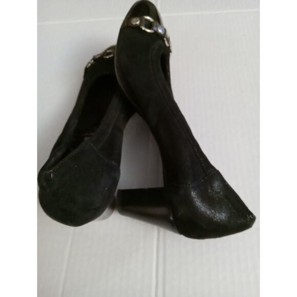 AGL Women's Size 8.5 Black Metallic Shimmer Cap Toe Pumps Made in Italy - Picture 7 of 11